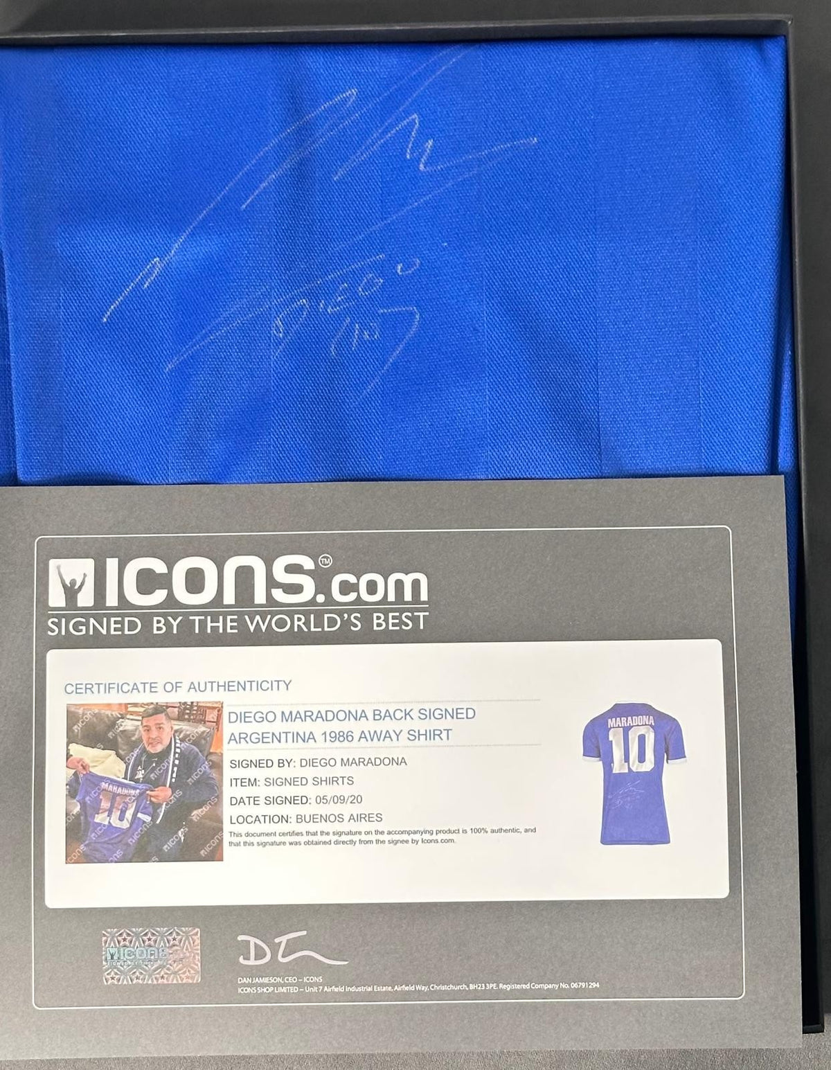 Diego Maradona signed Argentina jersey with Icons.com certificate of authenticity