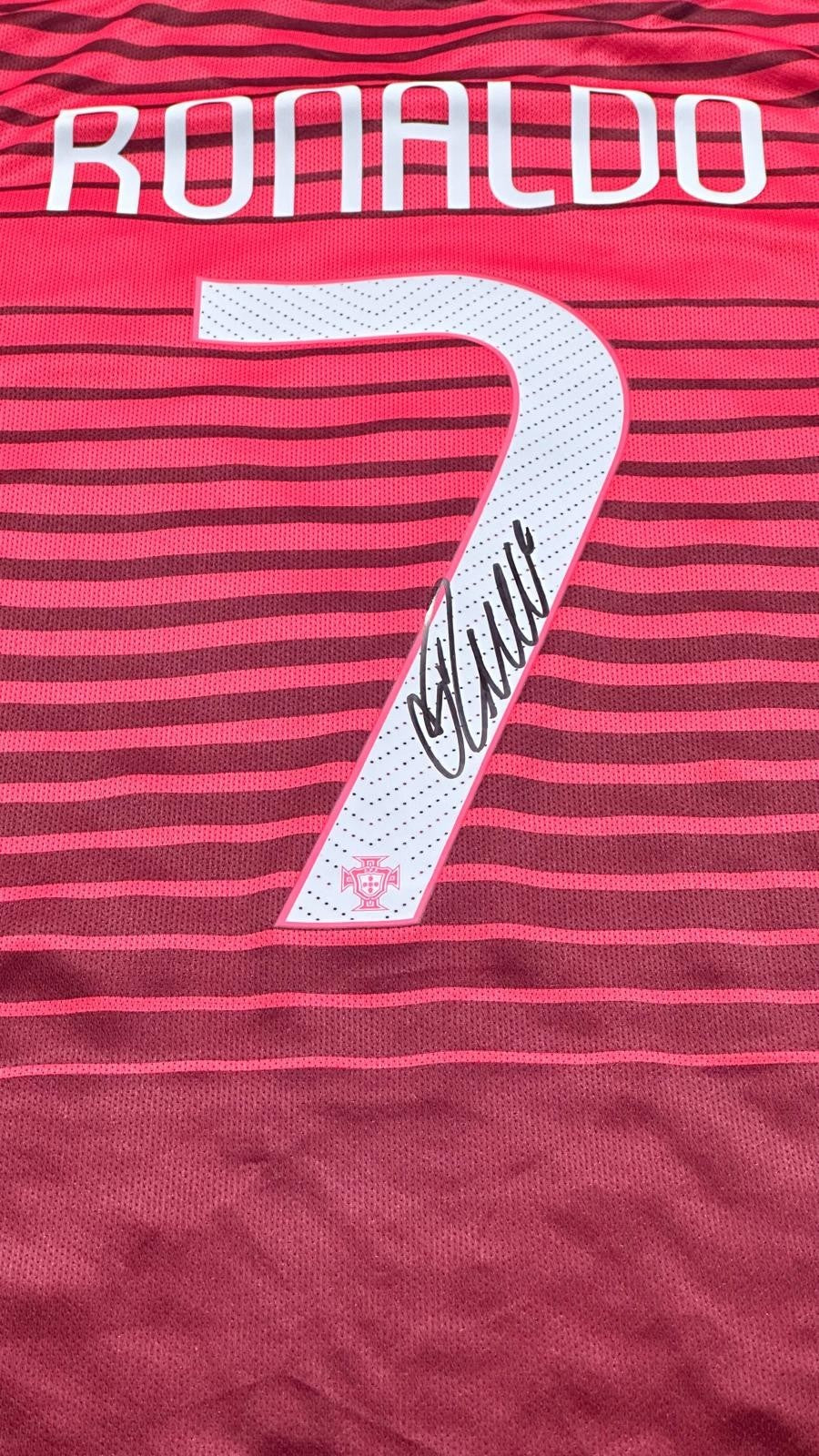 Cristiano Ronaldo signed Portugal home jersey detail view 14