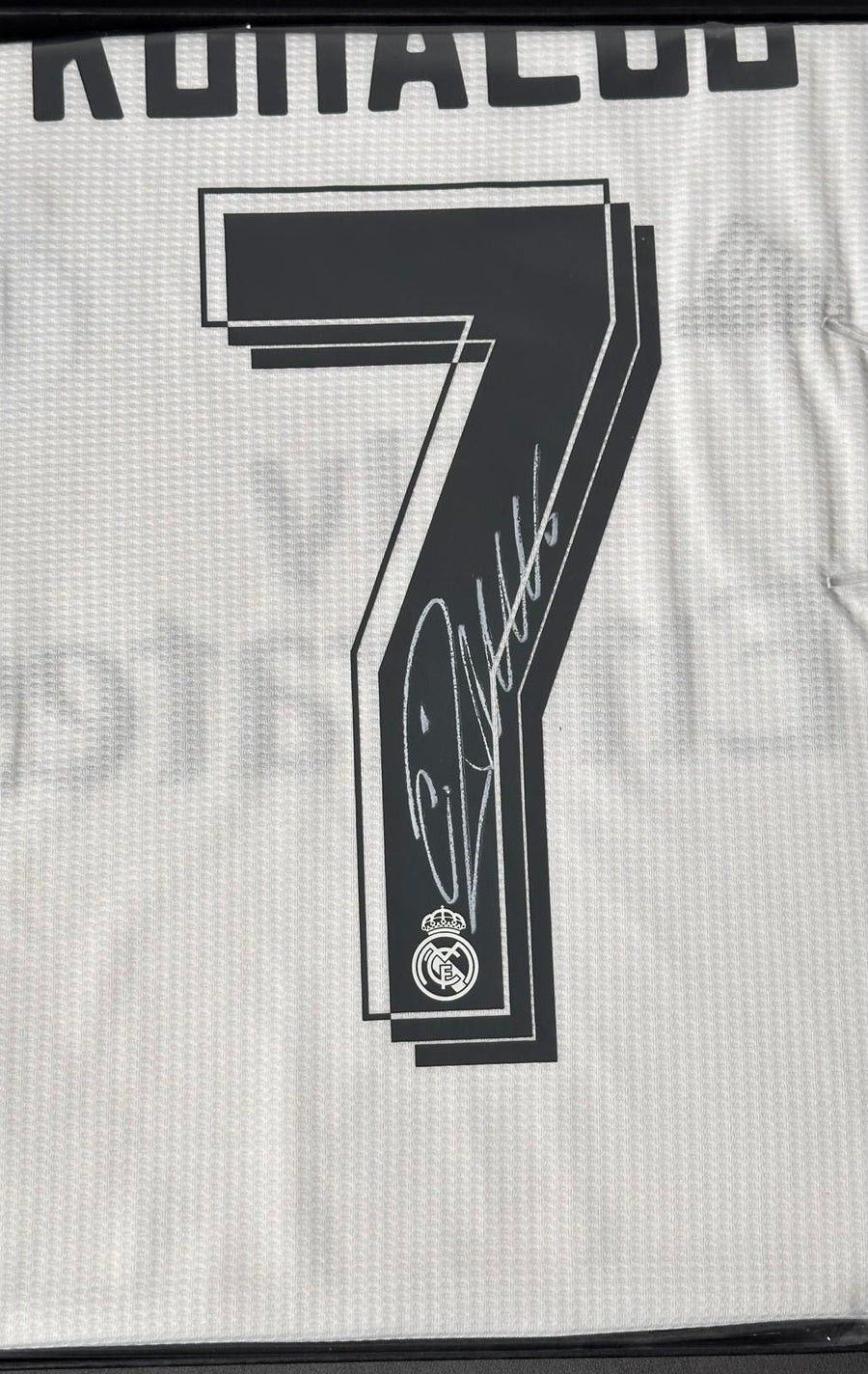 Cristiano Ronaldo signed Real Madrid home jersey detail view 4