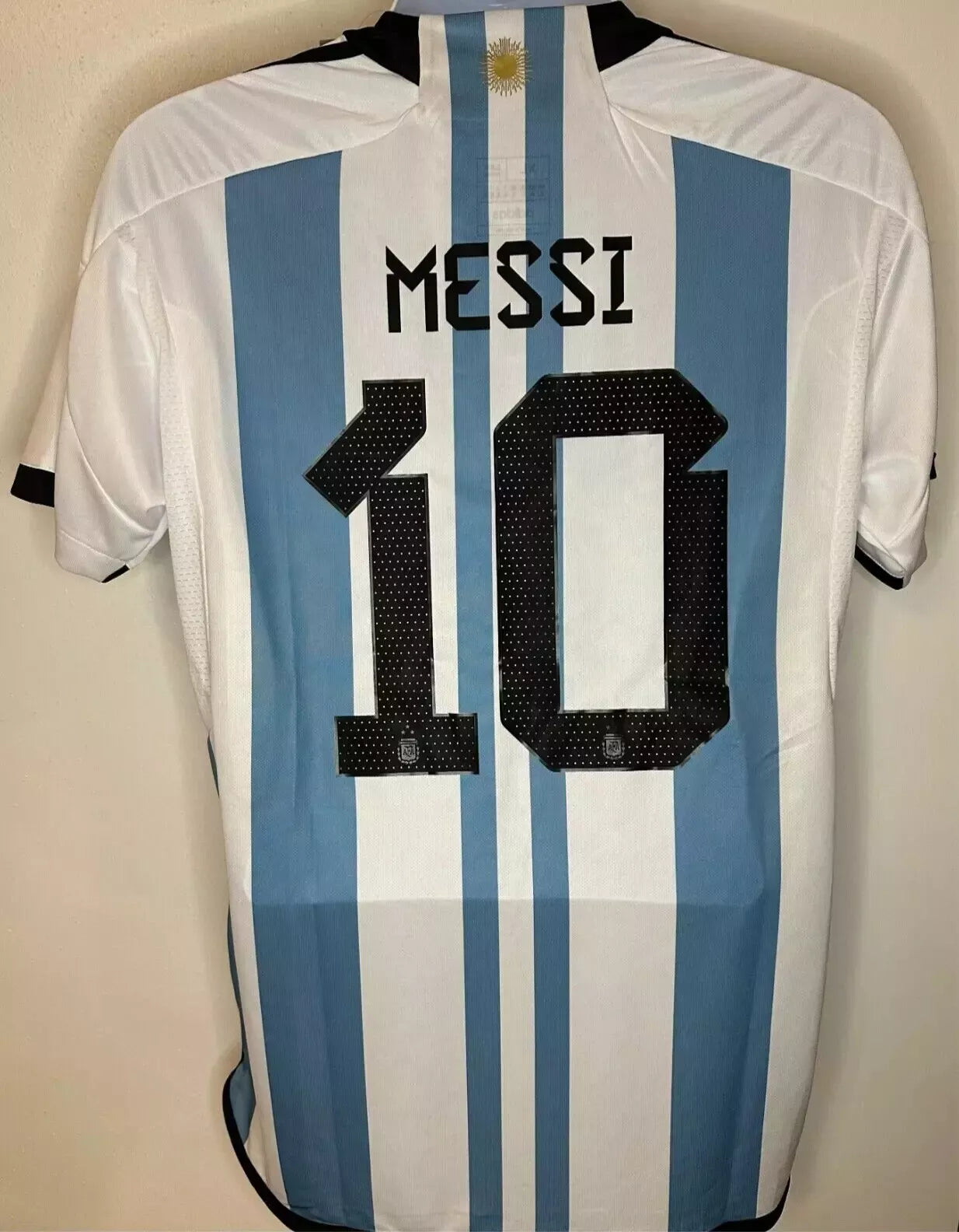 Lionel Messi 2023 Argentina #10 Three-Star Home Player-Style Jersey detail view 2
