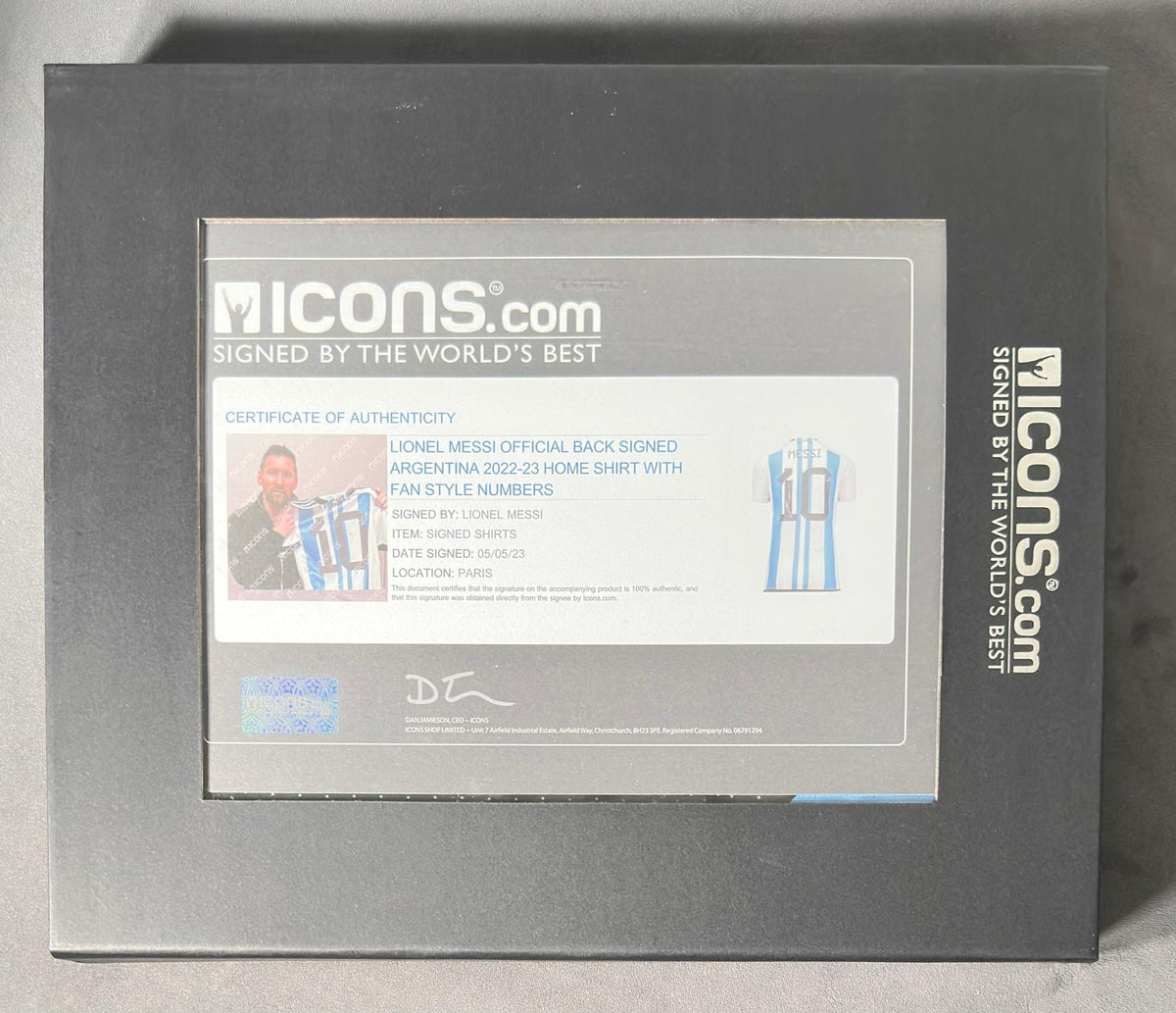 Lionel Messi signed Argentina jersey with Icons.com certificate of authenticity