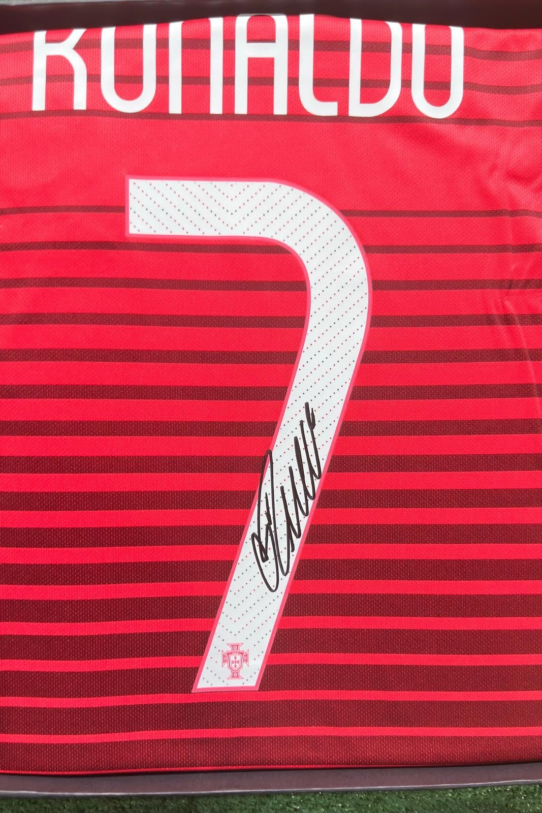 Cristiano Ronaldo signed Portugal home jersey detail view 7