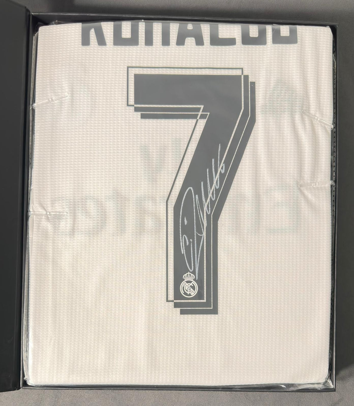 Cristiano Ronaldo signed Real Madrid home jersey detail view 2