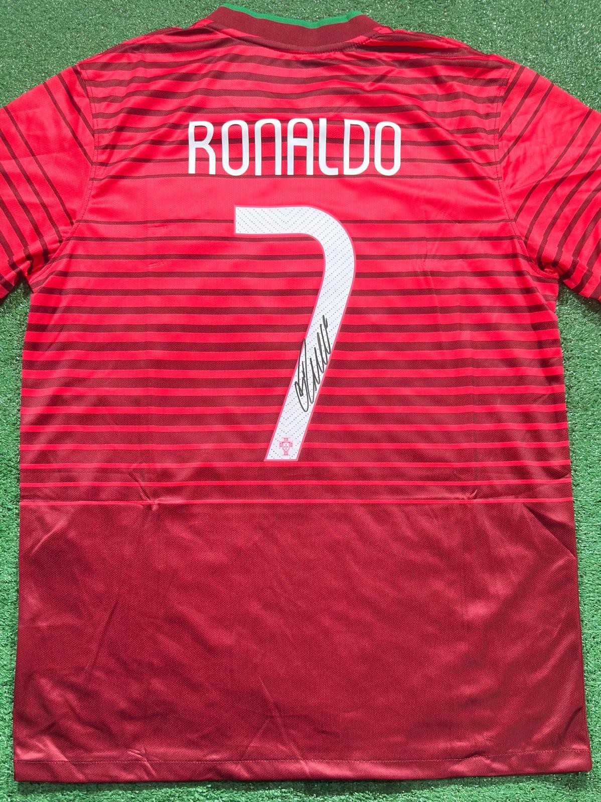 Cristiano Ronaldo signed Portugal home jersey detail view 3