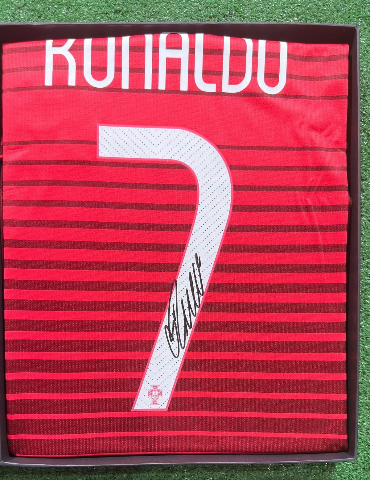 Cristiano Ronaldo signed Portugal home jersey detail view 2
