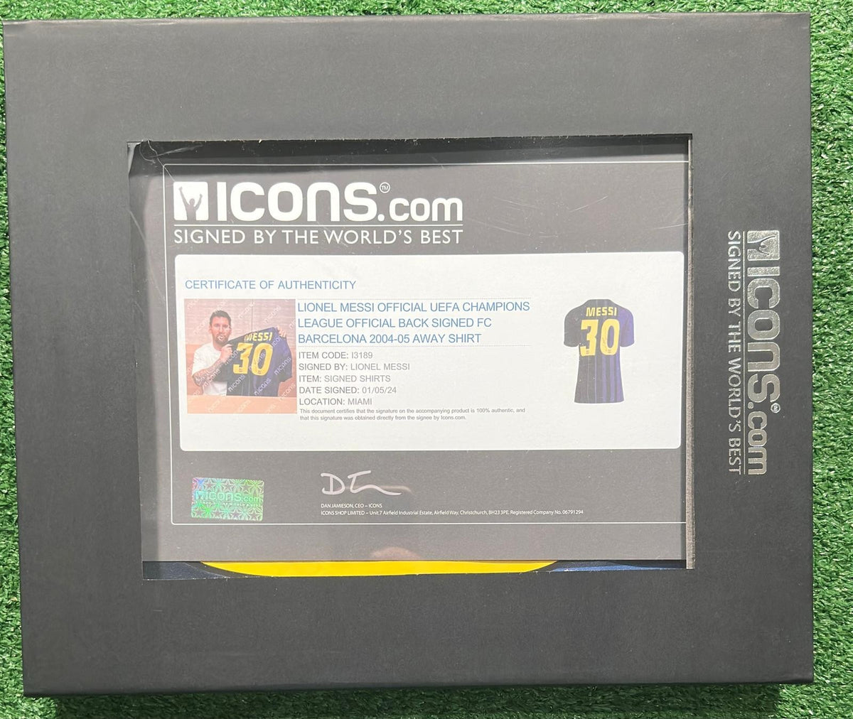 Lionel Messi signed FC Barcelona jersey with Icons.com certificate of authenticity