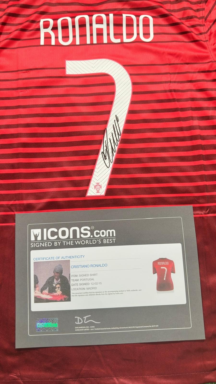 Cristiano Ronaldo signed Portugal home jersey detail view 13